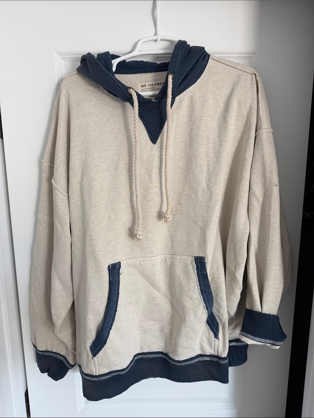 We The Free Cream Hoodie with Navy Contrast Trim